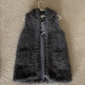 Faux fur hooded vest gray